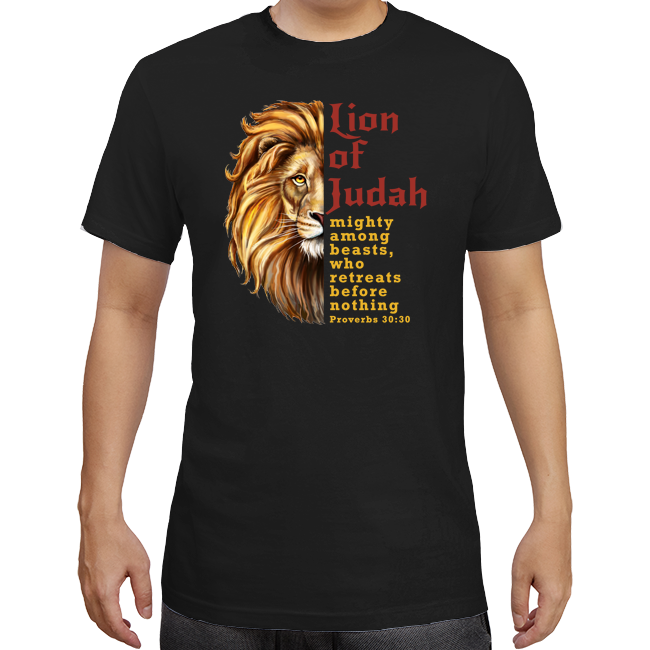 Lion of Judah T-shirt in black, white, grey, blue, green
